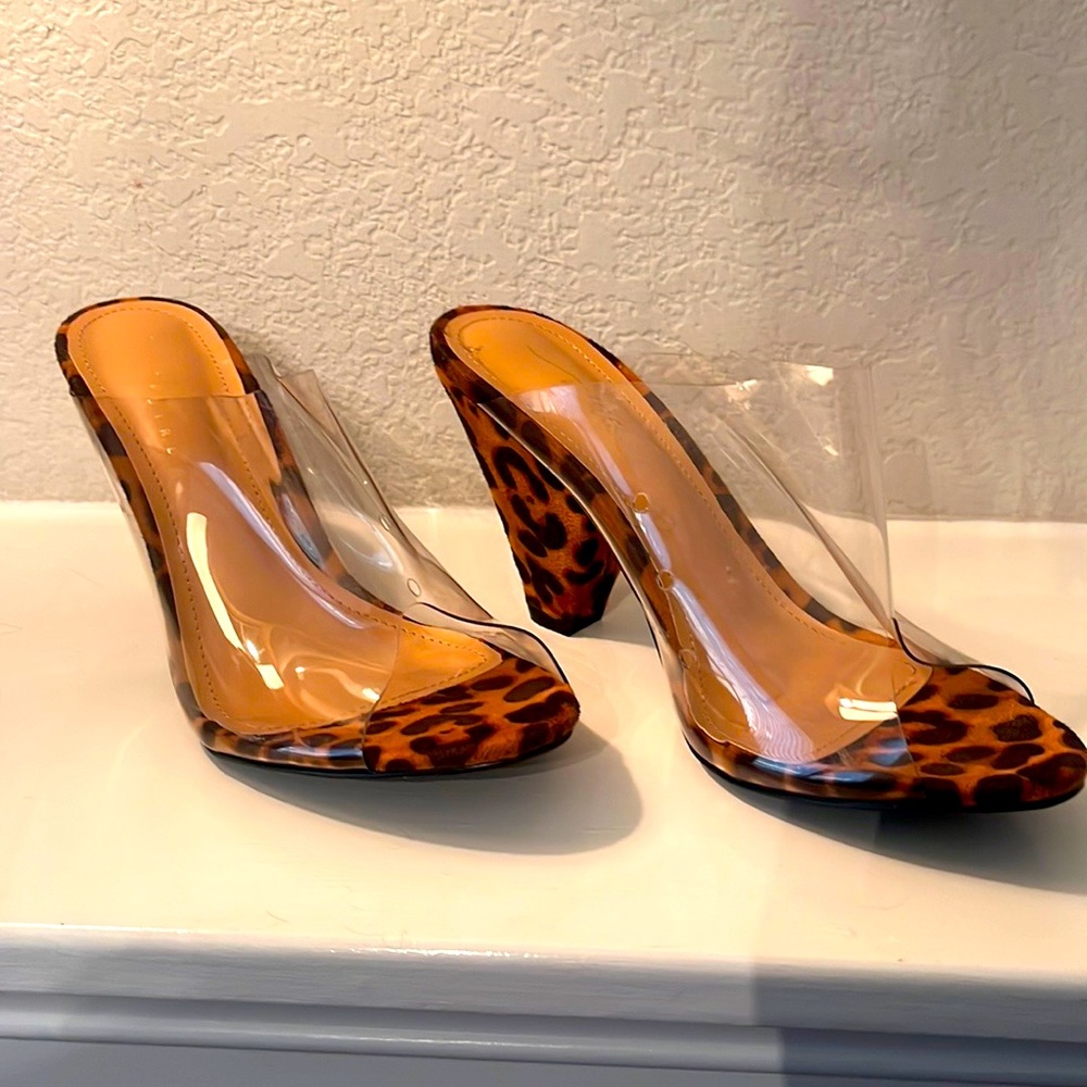 Madden Girl Size 8 wedged heel, leopard print with clear top